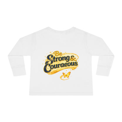 Toddler Long Sleeve Tee — "God Made Me Amazing" Inspirational Christian Tee (Be Strong & Courageous)