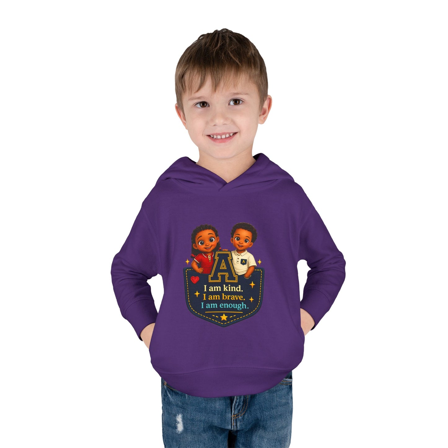 Toddler Hoodie — "I Am Kind, I Am Brave, I Am Enough" Pocket Design