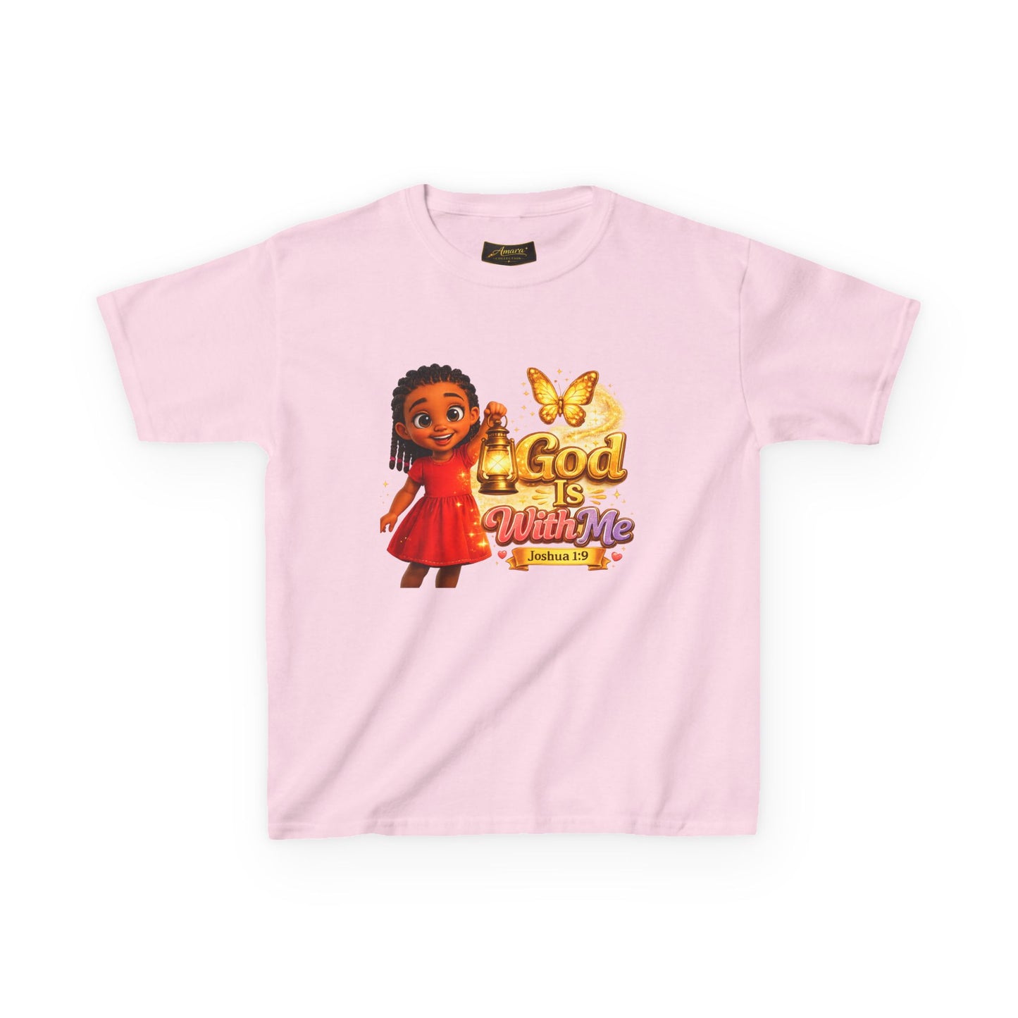 Kids Tee — "God Is With Me" Inspirational Christian Shirt (Be Strong & Courageous)