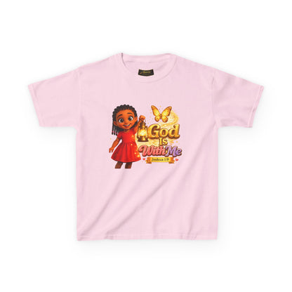 Kids Tee — "God Is With Me" Inspirational Christian Shirt (Be Strong & Courageous)