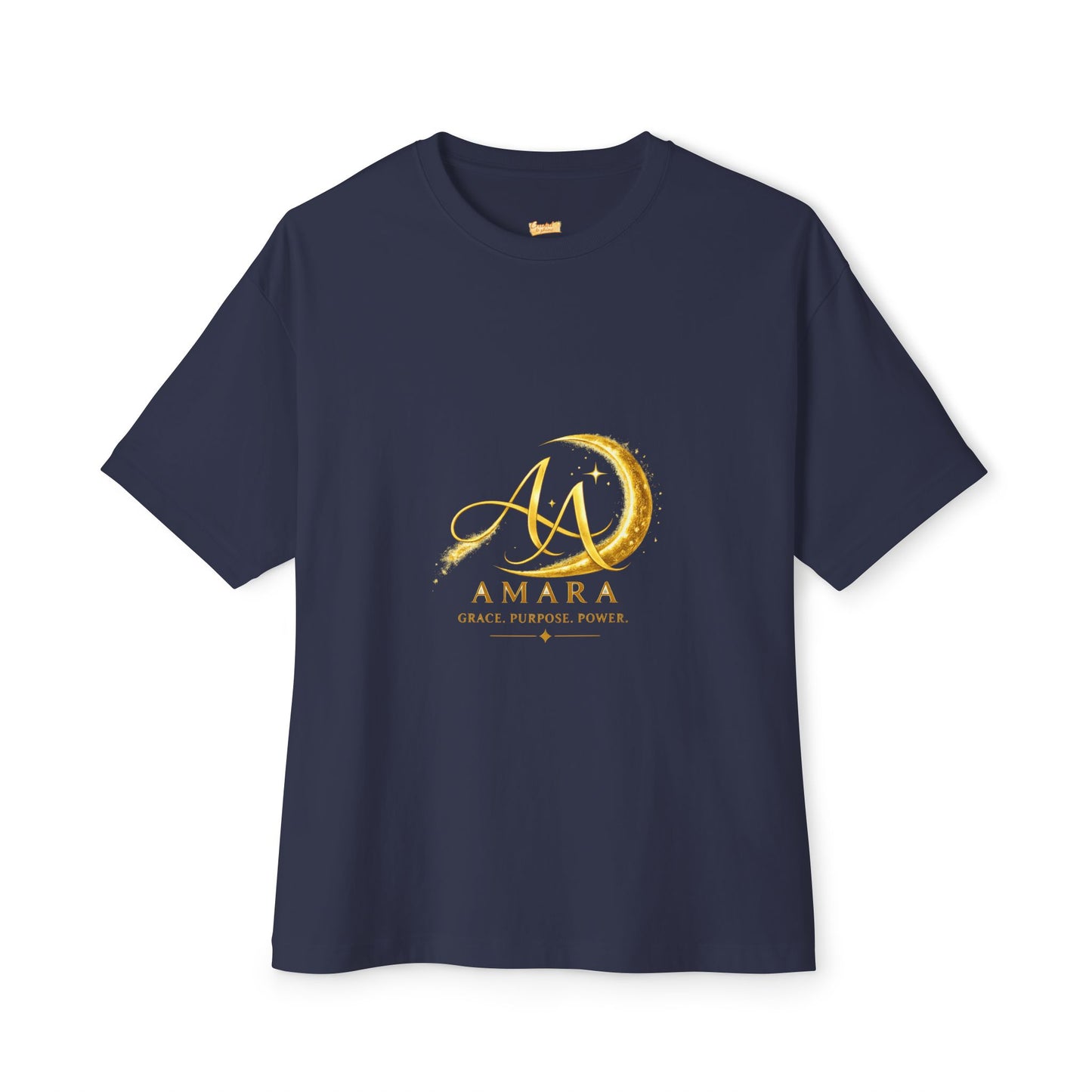 Amara Gold Moon Boxy Tee — “Strong Mind. Soft Heart. Bold Purpose.” Oversized Graphic T-Shirt
