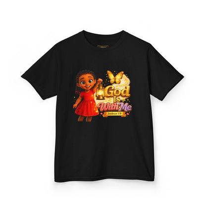 Kids Tee — "God Is With Me" Inspirational Christian Shirt (Be Strong & Courageous)