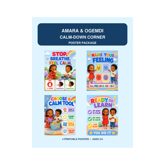 Calm-Down Corner Poster Set | 4 Printable SEL Posters for Kids | Digital Download